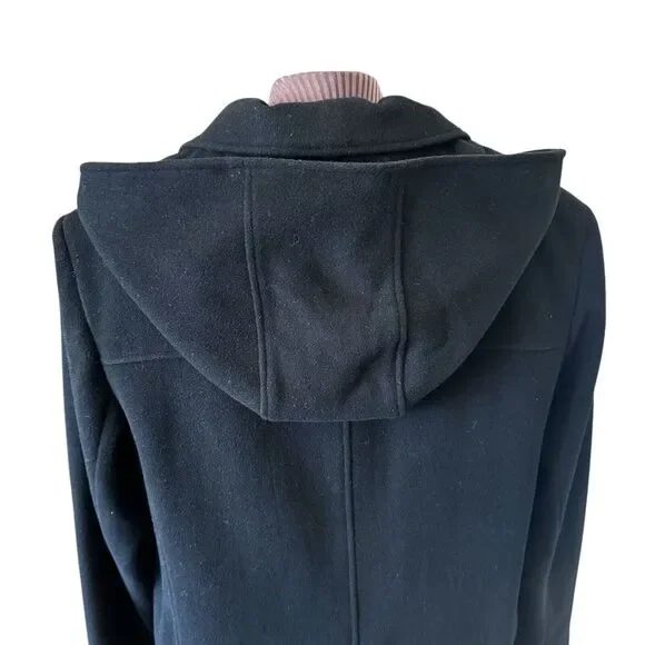 Gallery Wm’s XL Black Winter Coat 80% Wool Single Breast Detachable Hood - Picture 7 of 13